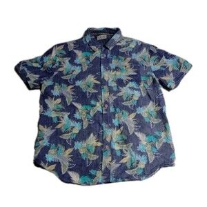 Jachs NY Shirt Men's L Navy tropical Print Hawaiian Short Sleeve Button Down